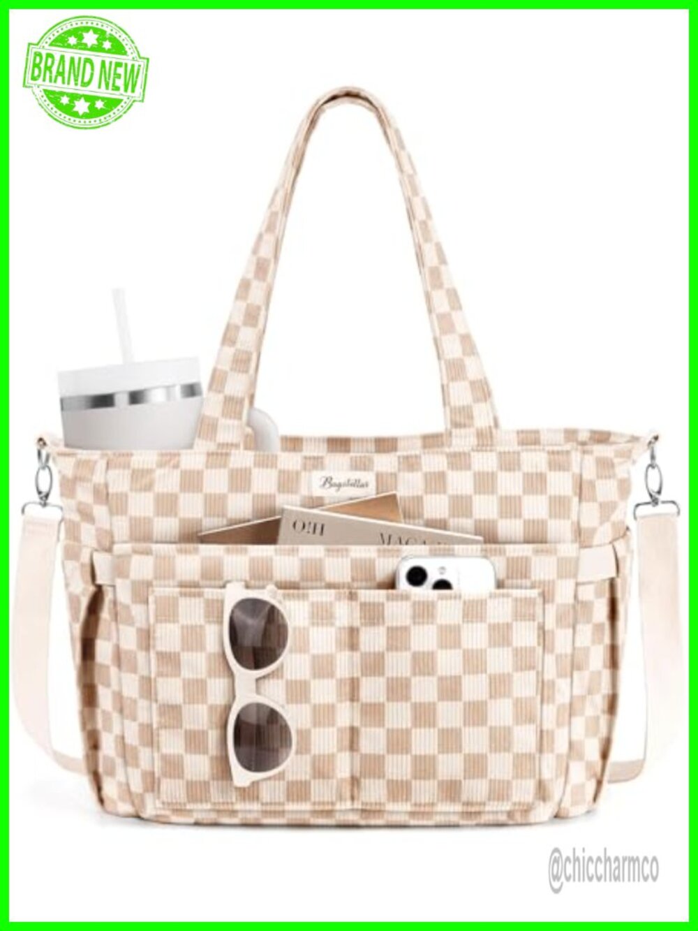 Corduroy Tote Bag Women 17 Pockets Laptop Work Travel Purse